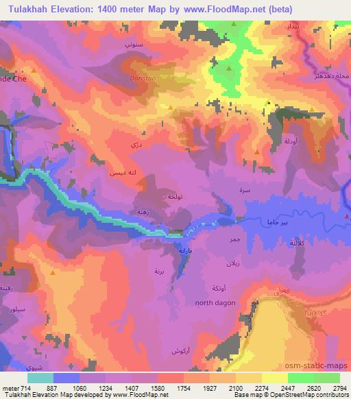 Tulakhah,Iraq Elevation Map