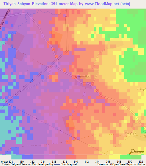Tiriyah Sabyan,Iraq Elevation Map