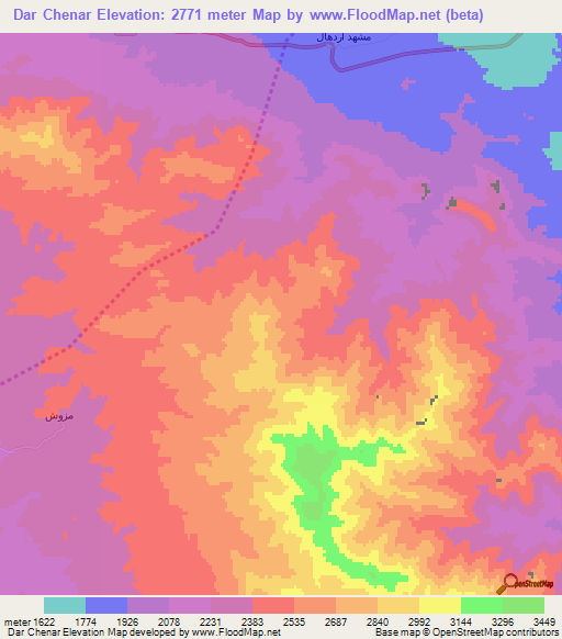 Dar Chenar,Iran Elevation Map