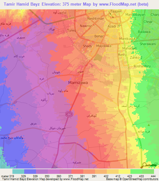 Tamir Hamid Bayz,Iraq Elevation Map