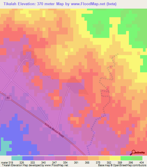 Tikalah,Iraq Elevation Map