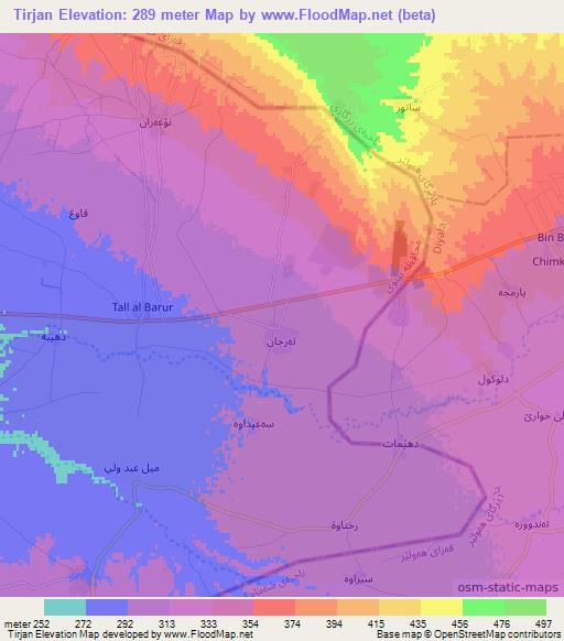 Tirjan,Iraq Elevation Map