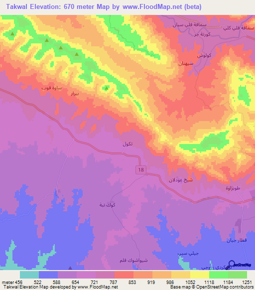 Takwal,Iraq Elevation Map