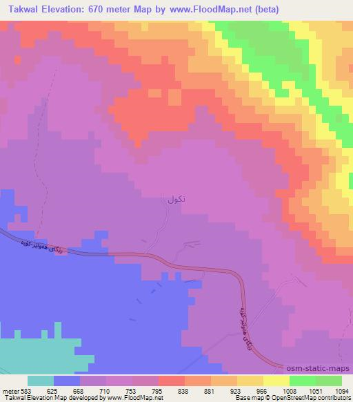 Takwal,Iraq Elevation Map