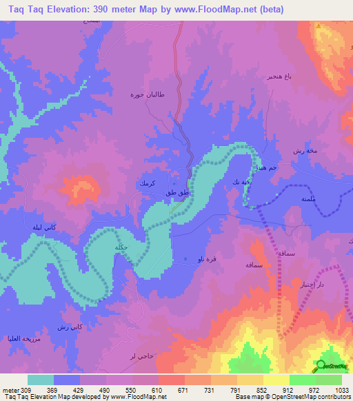 Taq Taq,Iraq Elevation Map