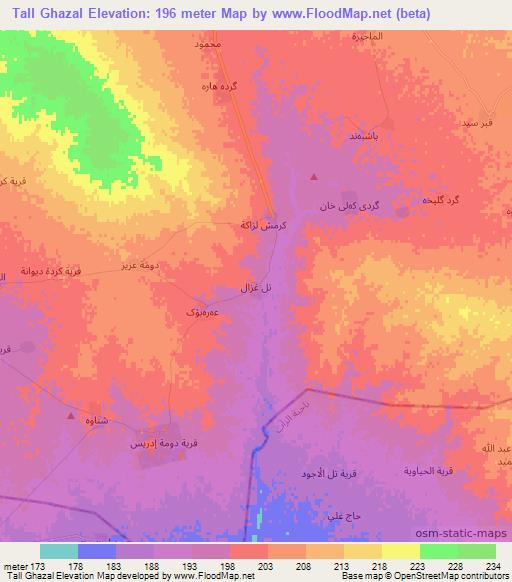 Tall Ghazal,Iraq Elevation Map