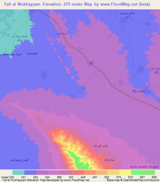 Tall al Mukhayyam,Iraq Elevation Map