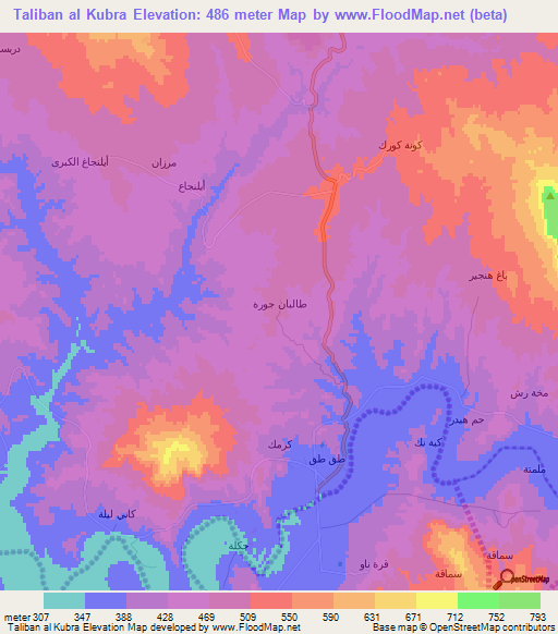 Taliban al Kubra,Iraq Elevation Map
