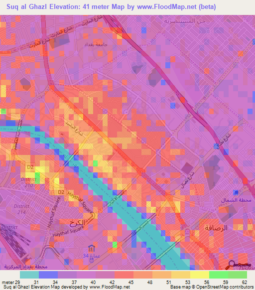 Suq al Ghazl,Iraq Elevation Map