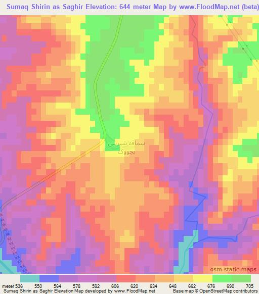 Sumaq Shirin as Saghir,Iraq Elevation Map
