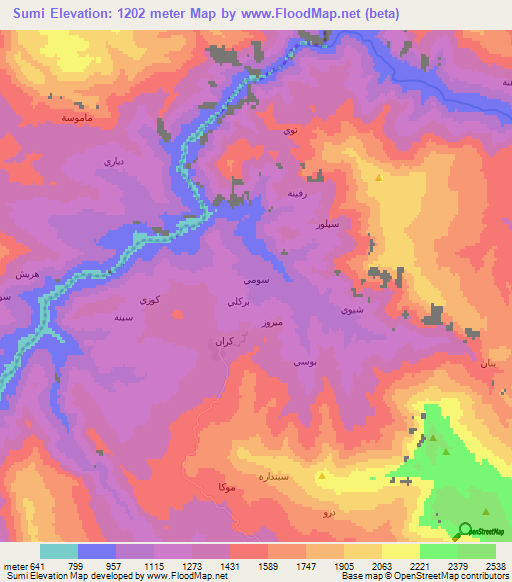 Sumi,Iraq Elevation Map
