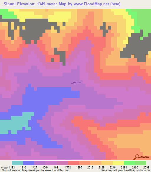 Sinuni,Iraq Elevation Map