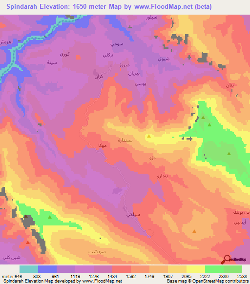 Spindarah,Iraq Elevation Map