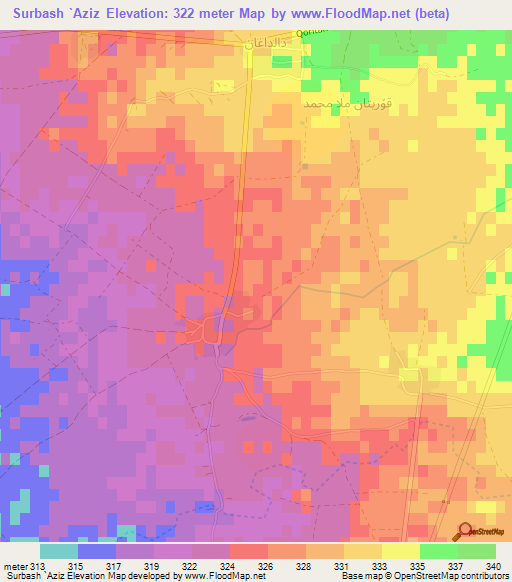 Surbash `Aziz,Iraq Elevation Map