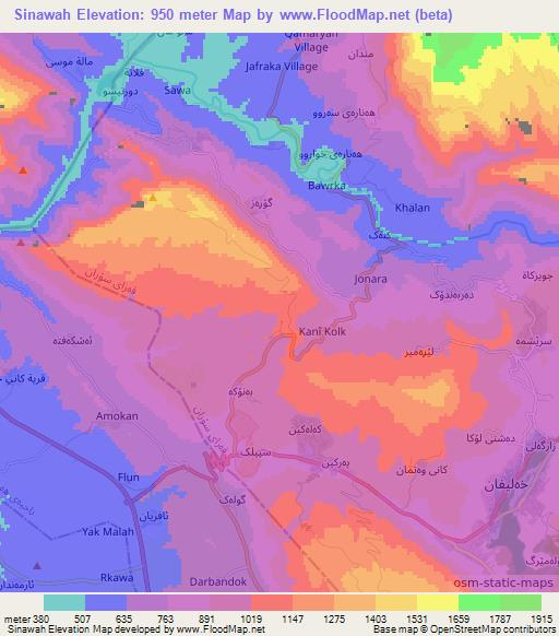 Sinawah,Iraq Elevation Map