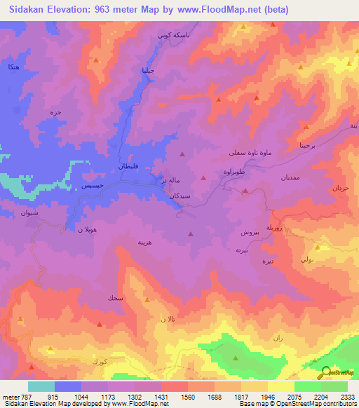 Sidakan,Iraq Elevation Map