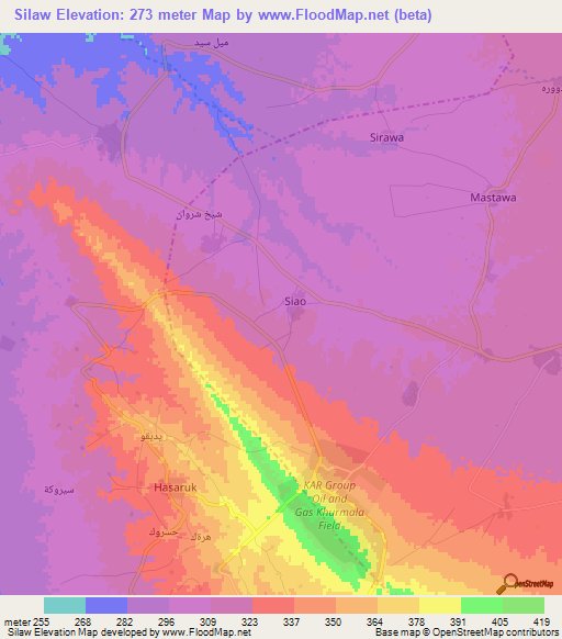 Silaw,Iraq Elevation Map