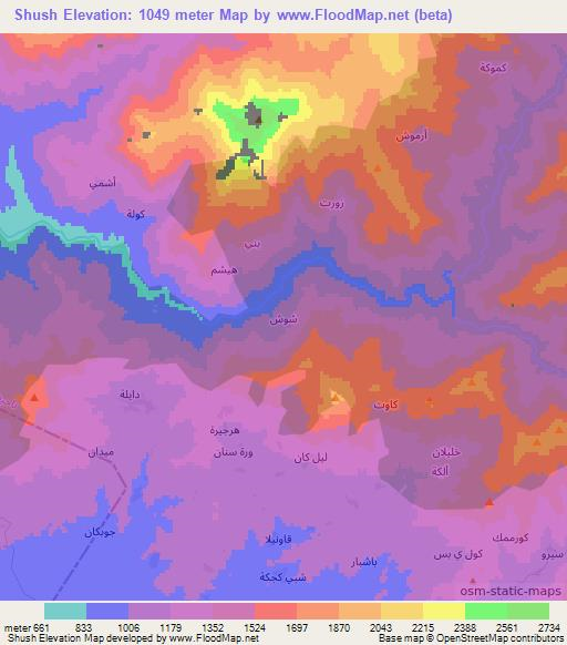 Shush,Iraq Elevation Map