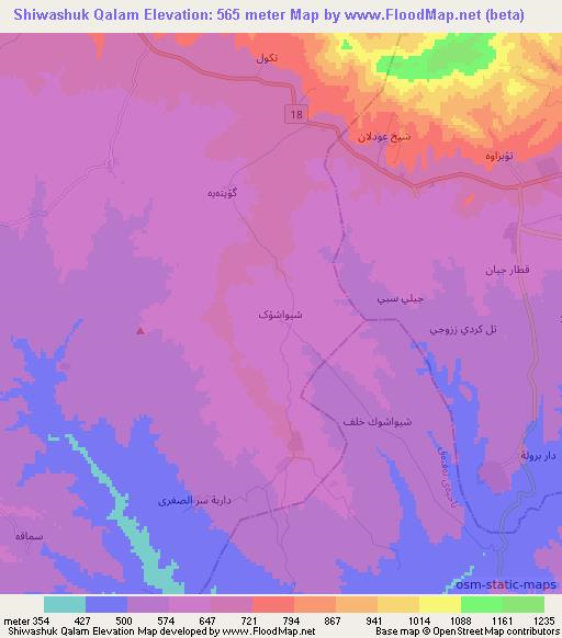 Shiwashuk Qalam,Iraq Elevation Map