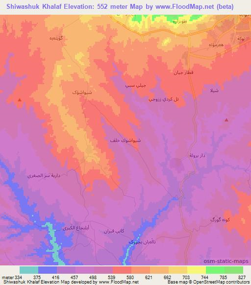 Shiwashuk Khalaf,Iraq Elevation Map
