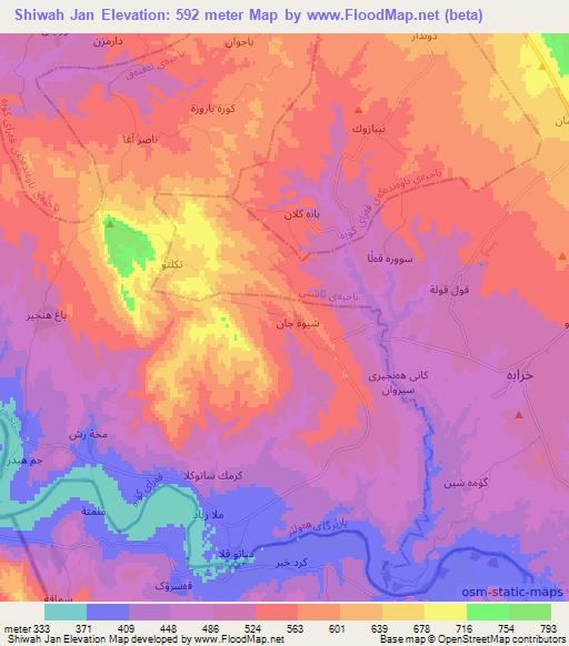Shiwah Jan,Iraq Elevation Map