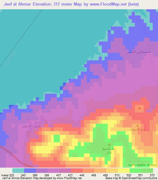 Janf al Ahmar,Syria Elevation Map
