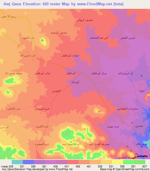 Awj Qana,Syria Elevation Map