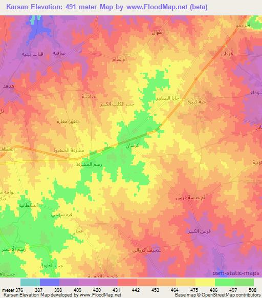 Karsan,Syria Elevation Map