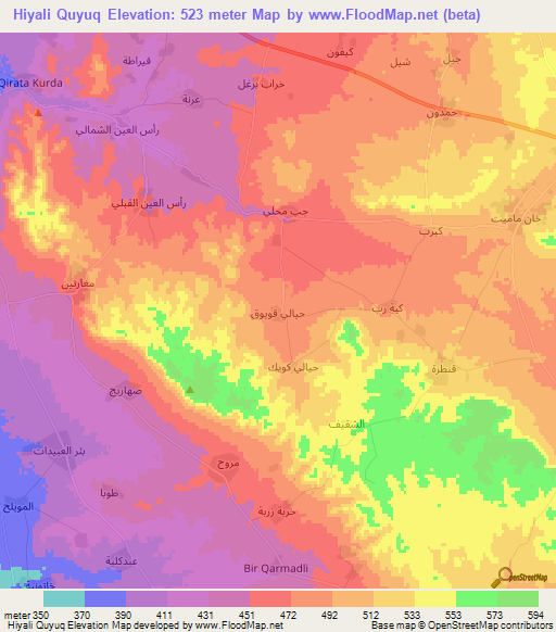 Hiyali Quyuq,Syria Elevation Map