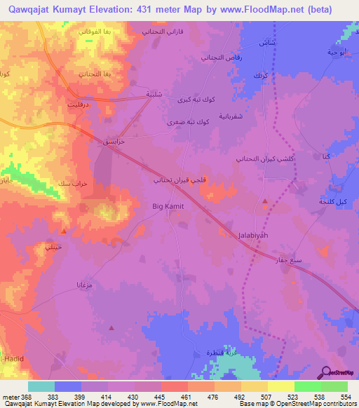 Qawqajat Kumayt,Syria Elevation Map
