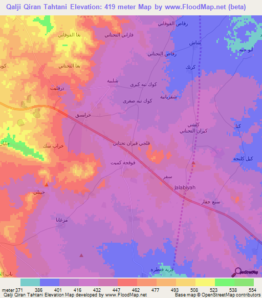 Qalji Qiran Tahtani,Syria Elevation Map