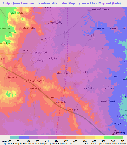Qalji Qiran Fawqani,Syria Elevation Map