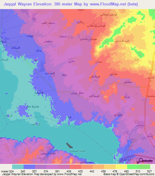 Jaqqal Wayran,Syria Elevation Map