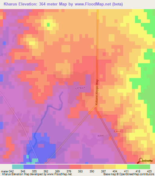 Kharus,Syria Elevation Map
