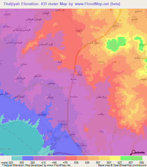 Thaljiyah,Syria Elevation Map