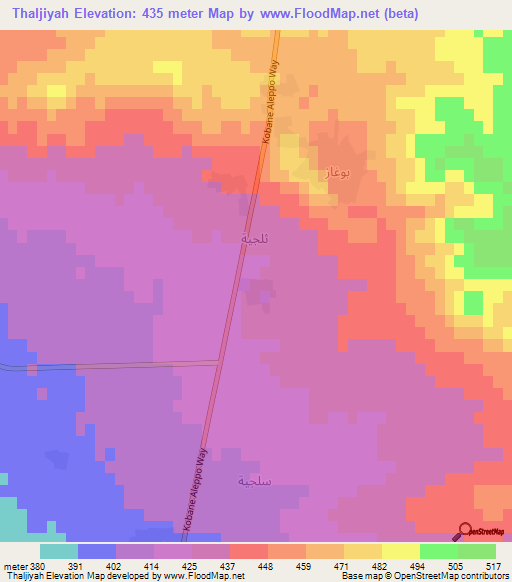 Thaljiyah,Syria Elevation Map
