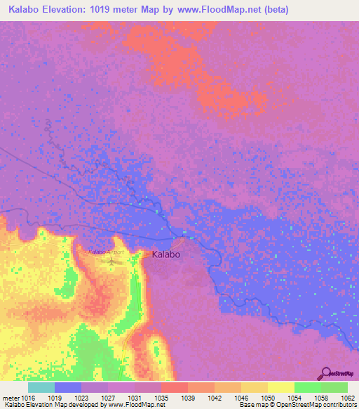 Kalabo,Zambia Elevation Map