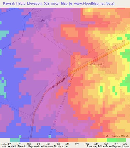 Kawzak Habib,Syria Elevation Map