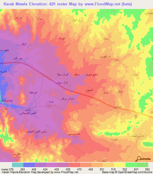 Karak Mawla,Syria Elevation Map