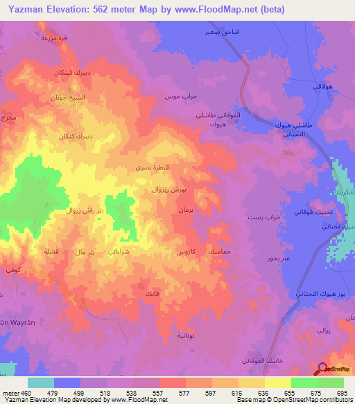 Yazman,Syria Elevation Map