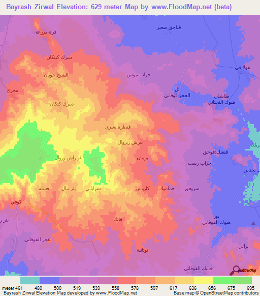 Bayrash Zirwal,Syria Elevation Map