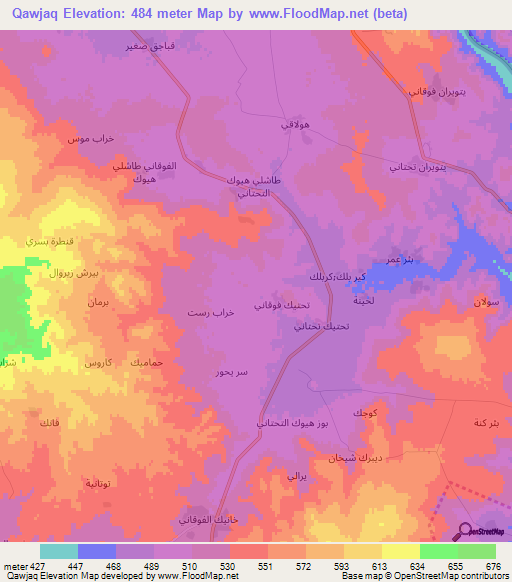 Qawjaq,Syria Elevation Map