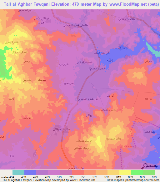 Tall al Aghbar Fawqani,Syria Elevation Map
