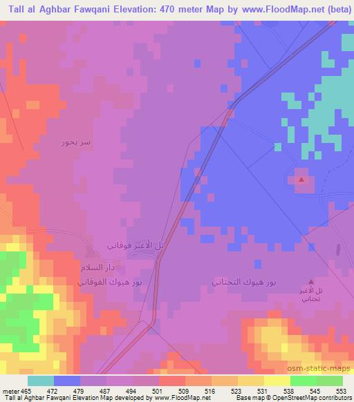 Tall al Aghbar Fawqani,Syria Elevation Map