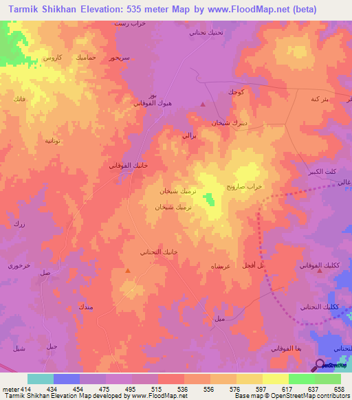 Tarmik Shikhan,Syria Elevation Map