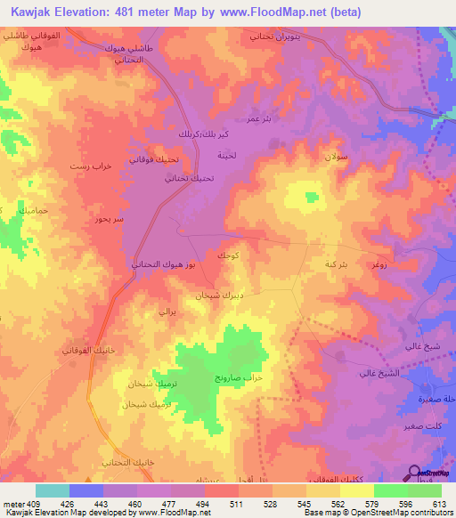 Kawjak,Syria Elevation Map