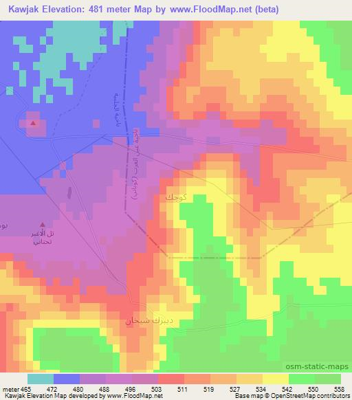 Kawjak,Syria Elevation Map