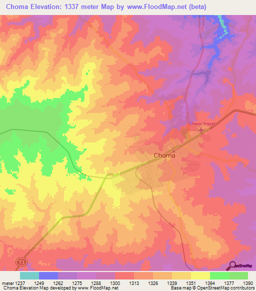 Choma,Zambia Elevation Map