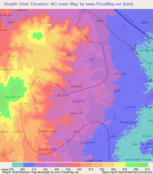 Shaykh Ghali,Syria Elevation Map