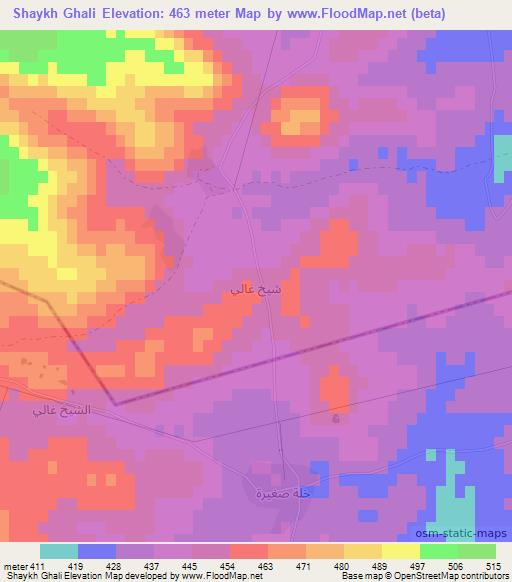Shaykh Ghali,Syria Elevation Map